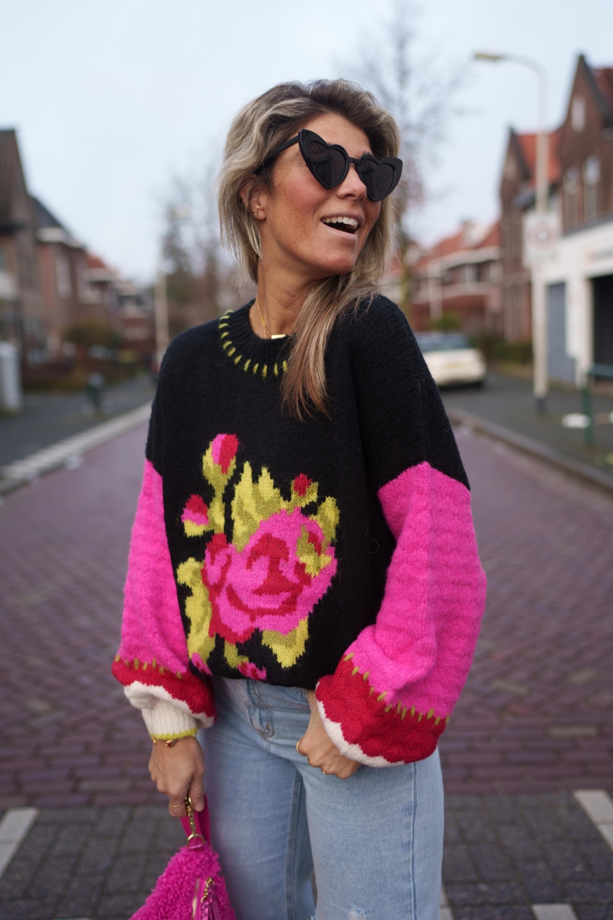 Trui Rose Zwart Fuchsia