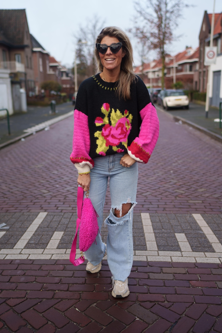 Trui Rose Zwart Fuchsia