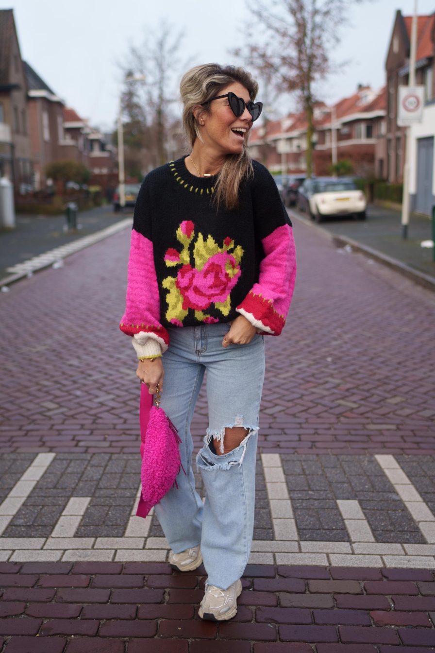 Trui Rose Zwart Fuchsia