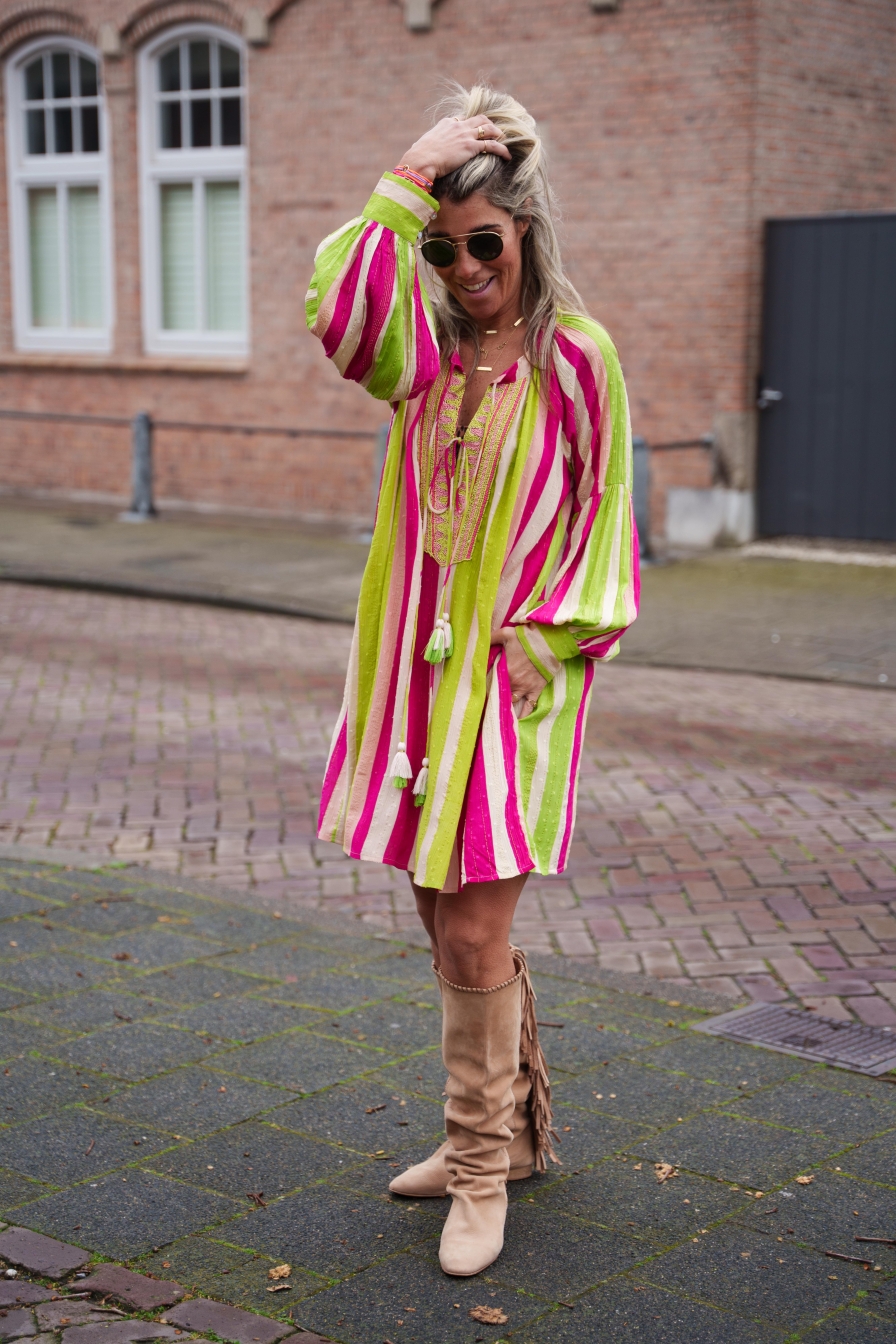 Jurk Yasmina Fuchsia-Groen