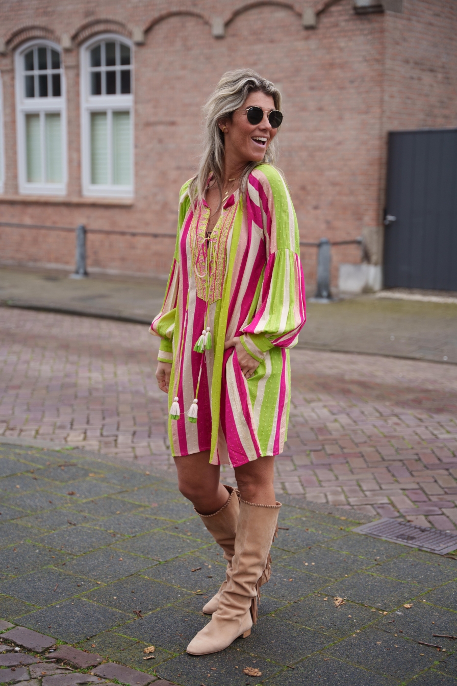 Jurk Yasmina Fuchsia-Groen