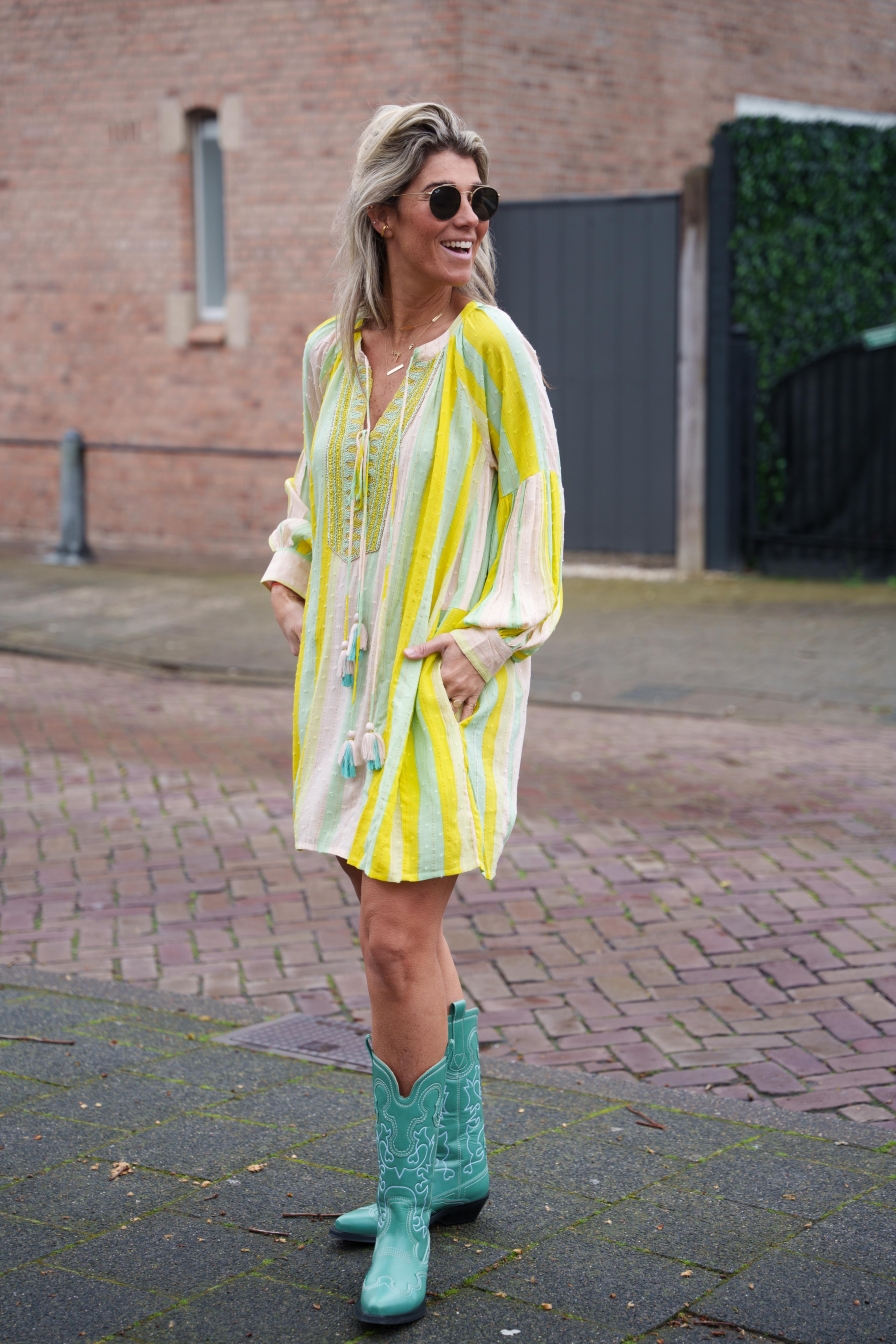 Jurk Yasmina Geel-Turquoise