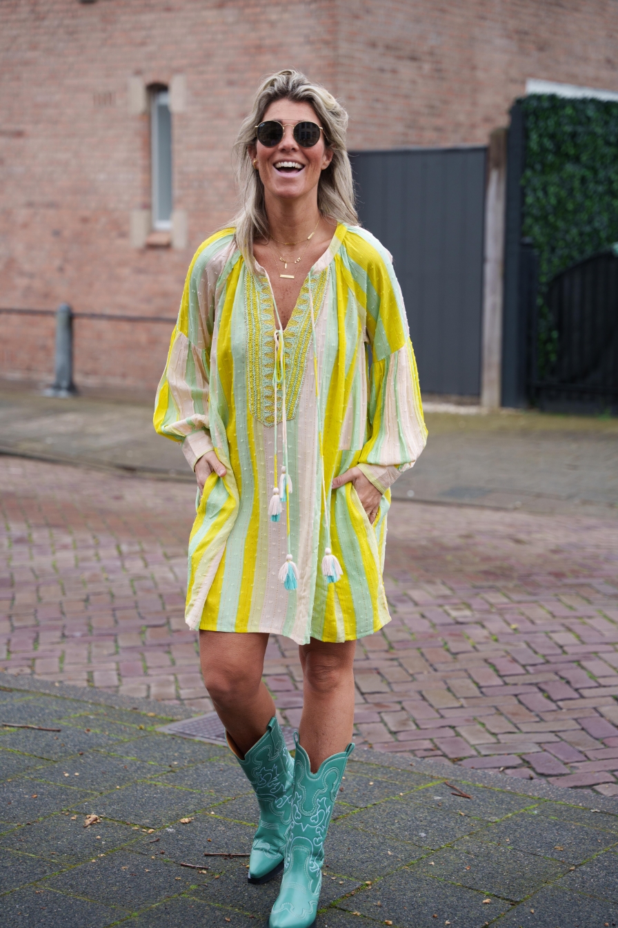 Jurk Yasmina Geel-Turquoise