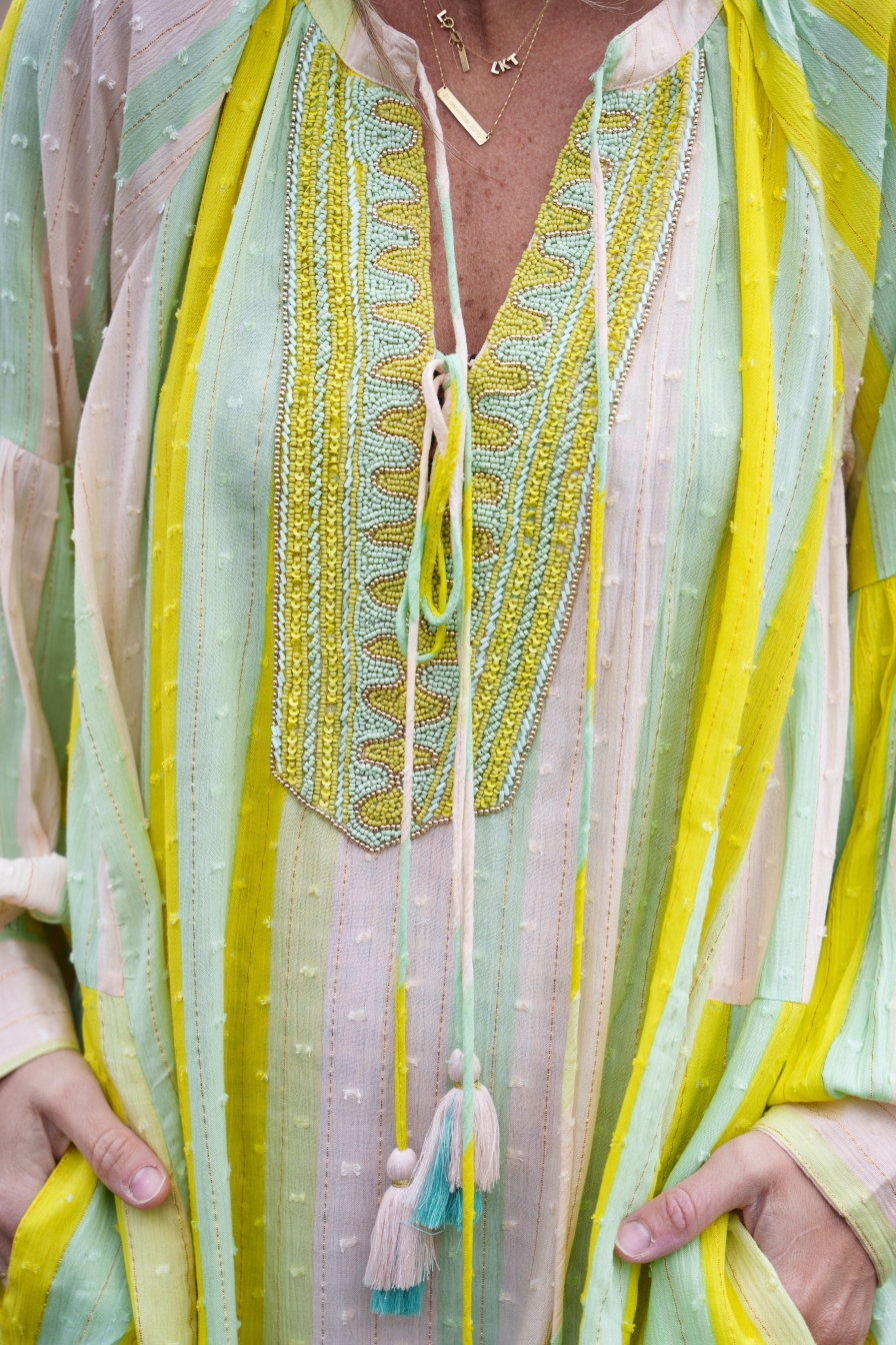 Jurk Yasmina Geel-Turquoise