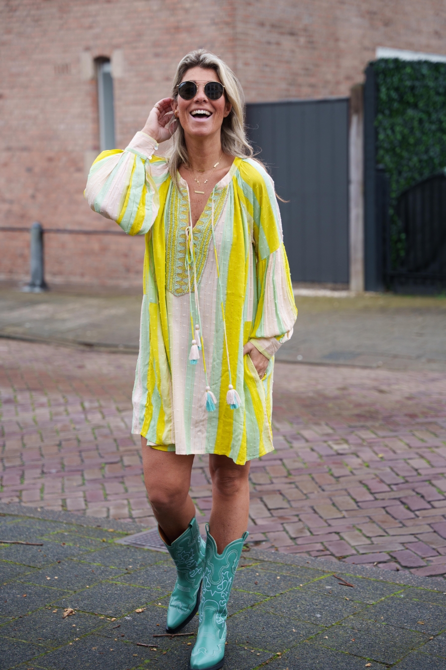 Jurk Yasmina Geel-Turquoise