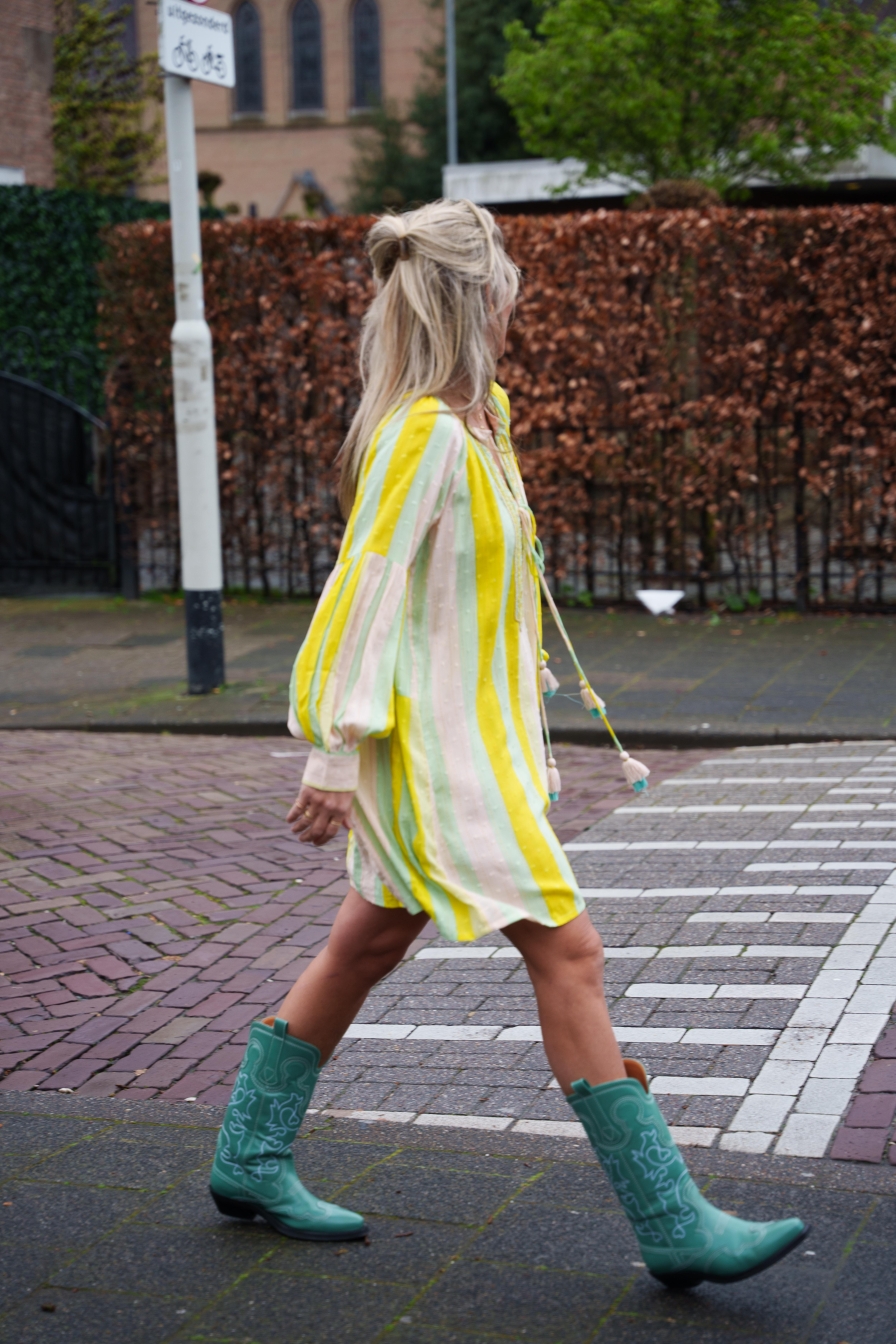 Jurk Yasmina Geel-Turquoise