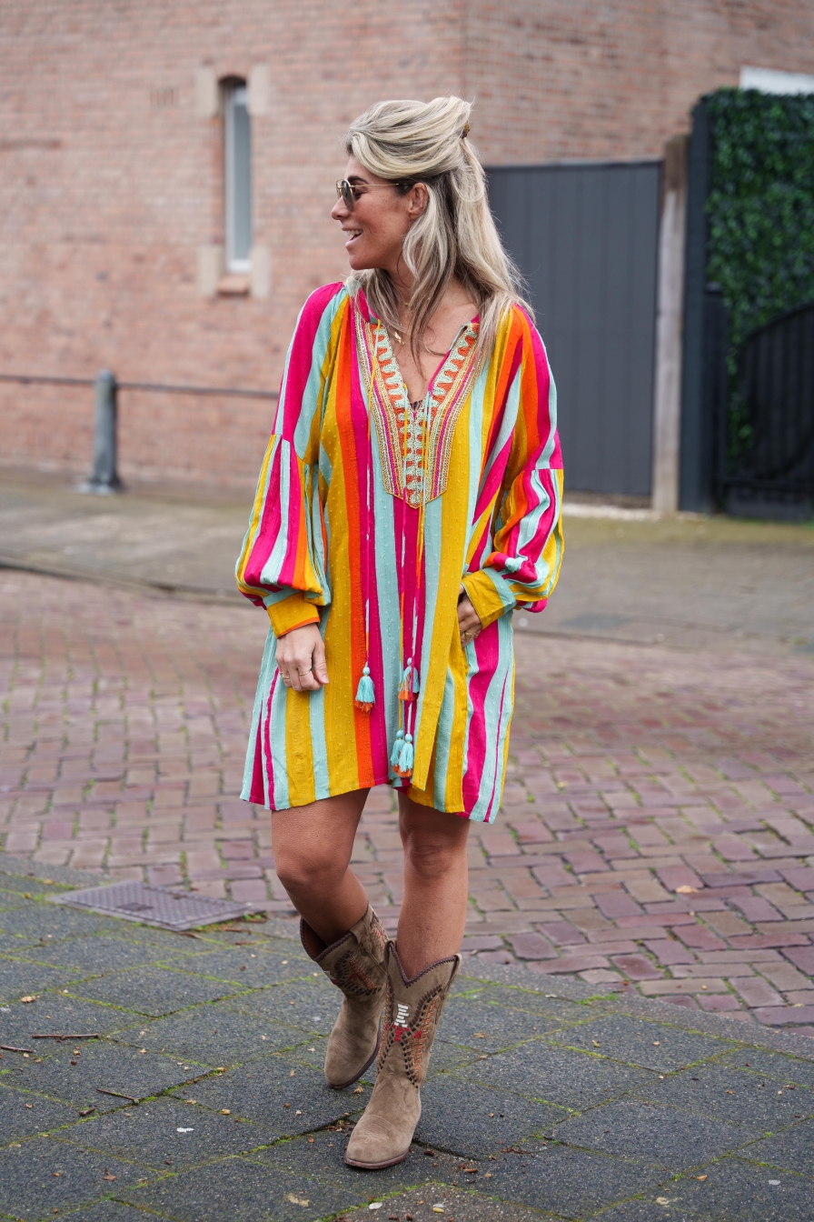 Jurk Yasmina Geel-Blauw