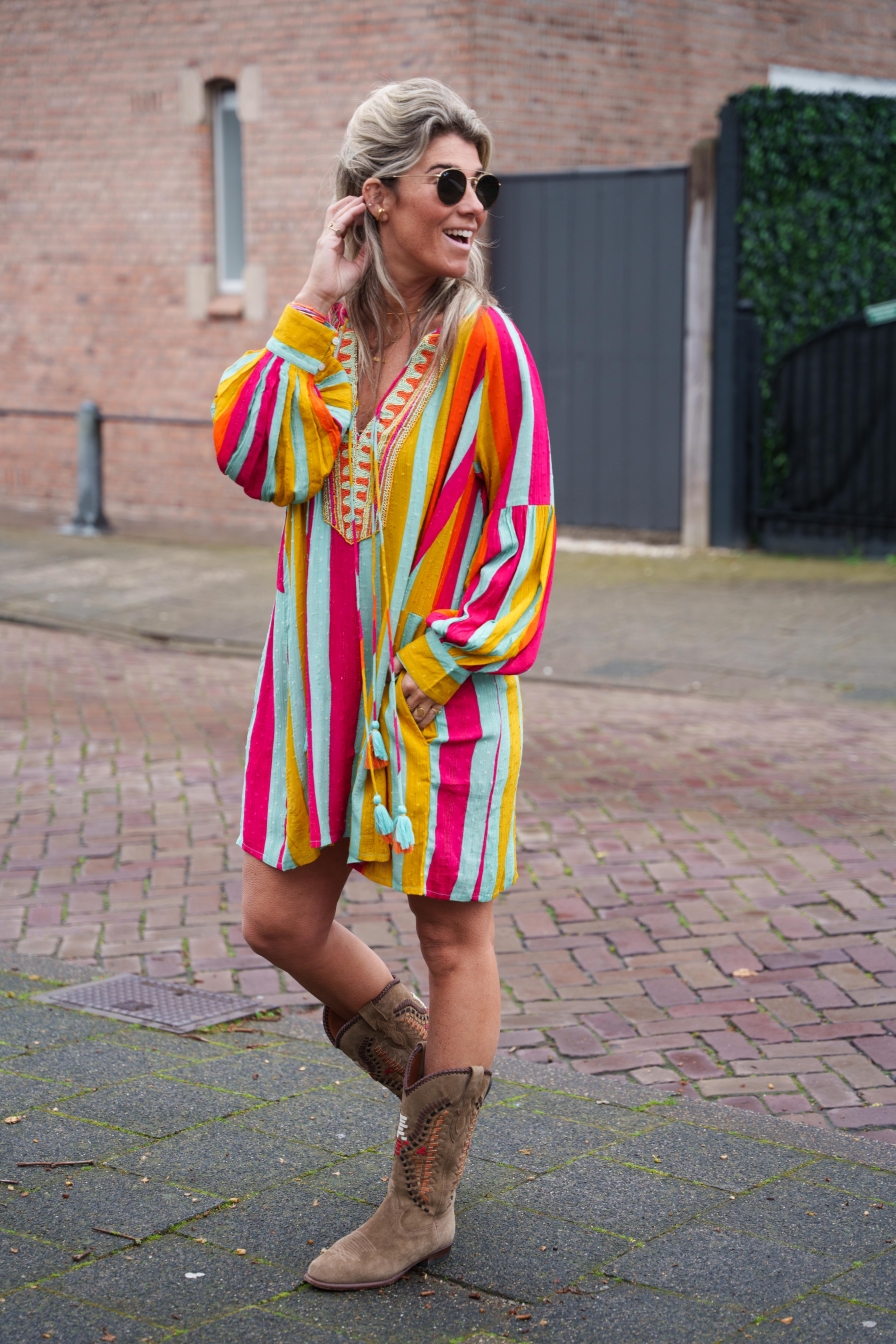 Jurk Yasmina Geel-Blauw