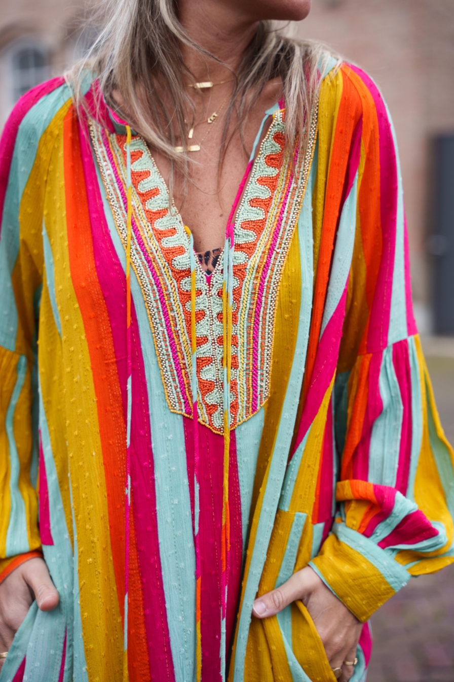 Jurk Yasmina Geel-Blauw