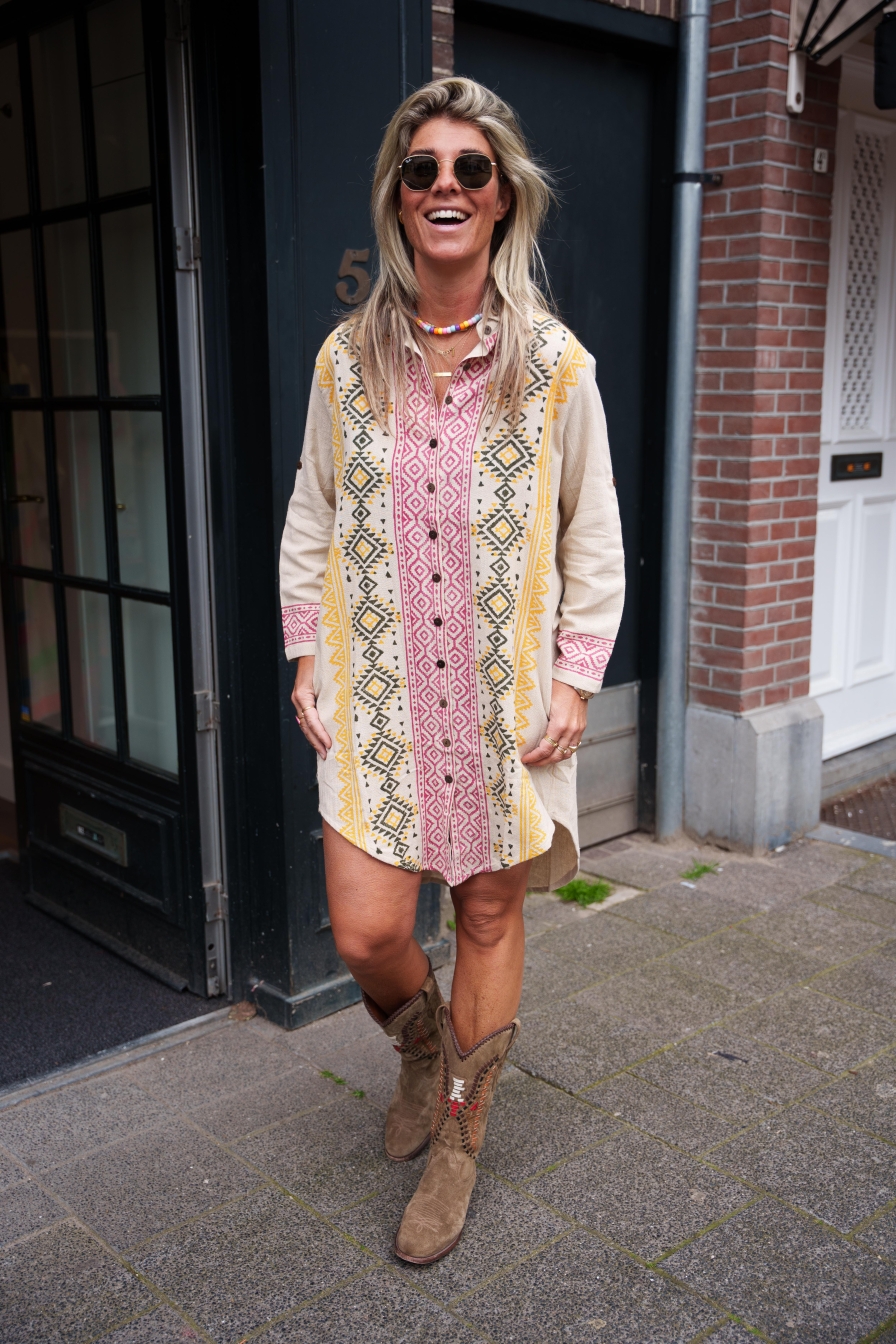 Dress Victoria Beige-Rood