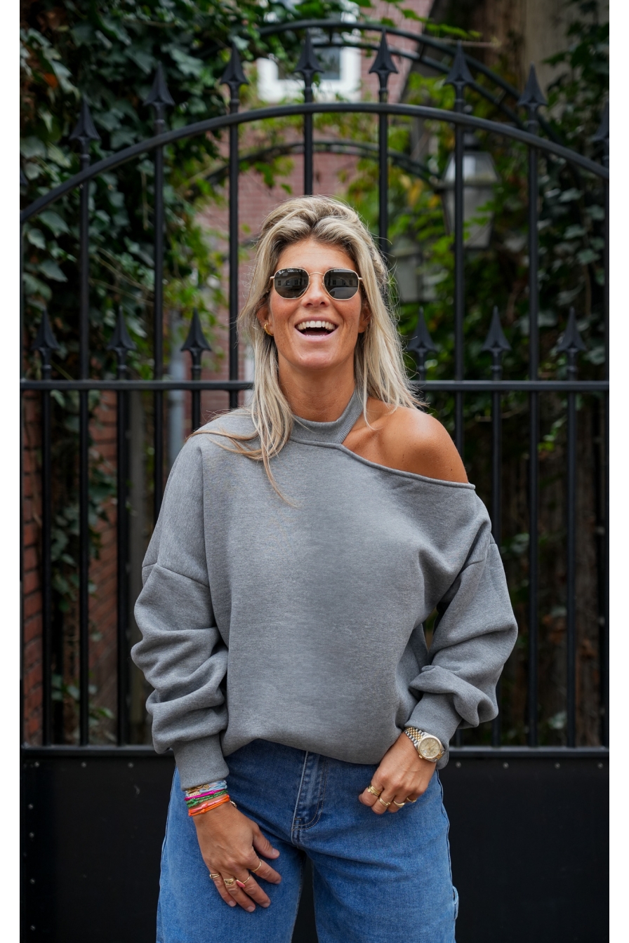 Off Shoulder Sweaty Grijs