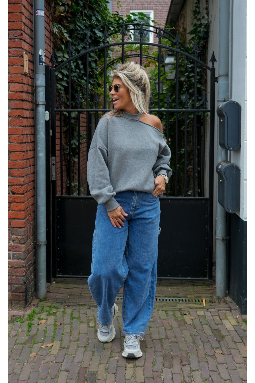 Off Shoulder Sweaty Grijs