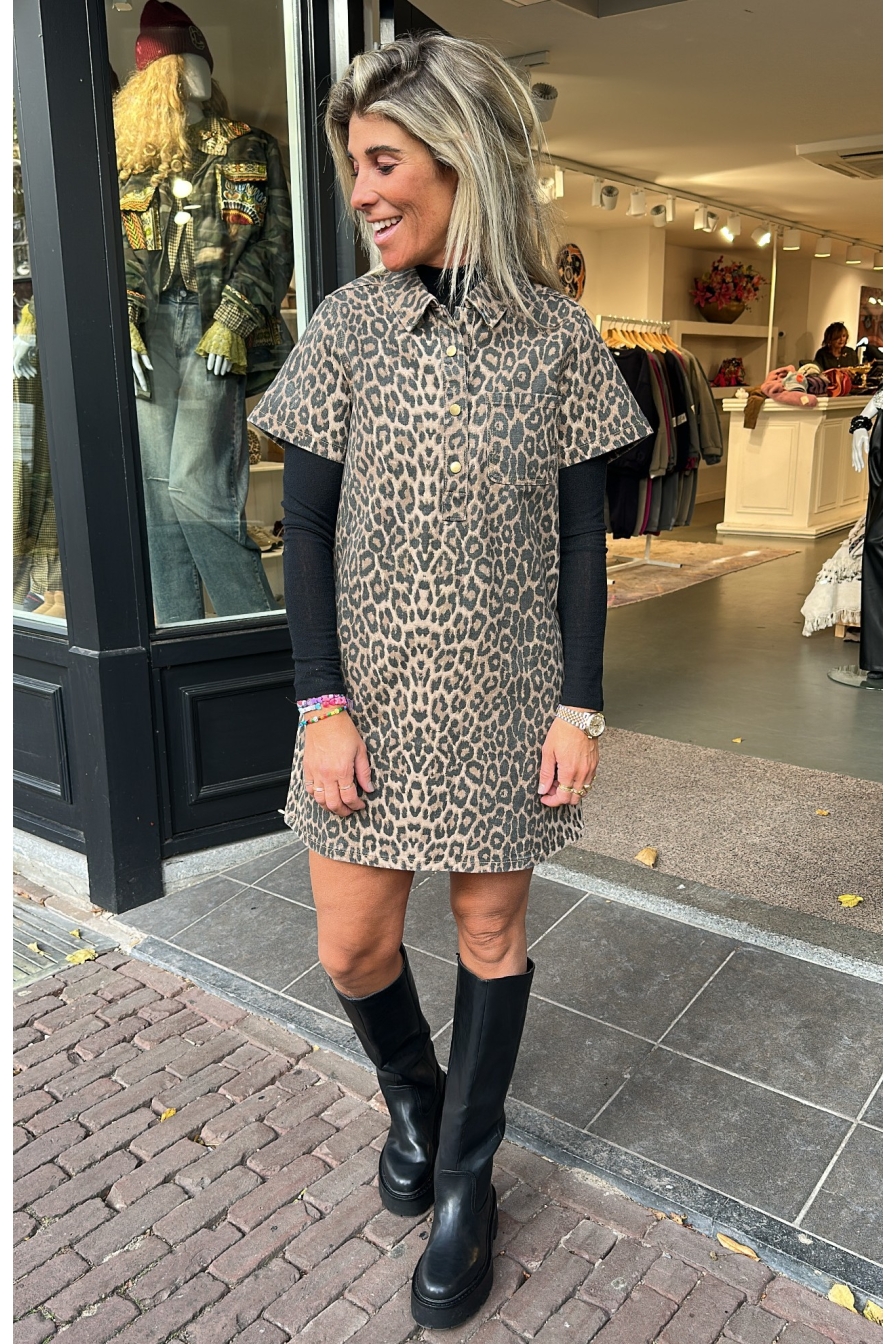 Leopard Denim Dress Senna