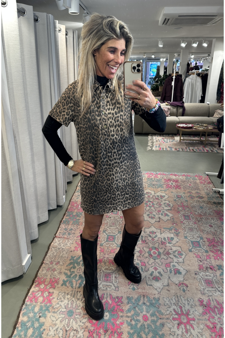Leopard Denim Dress Senna