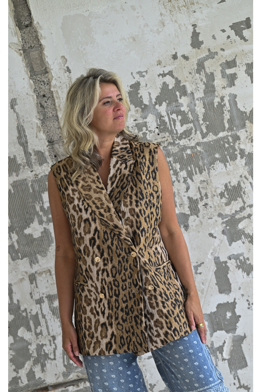 Lang Gilet Mayy Leopard