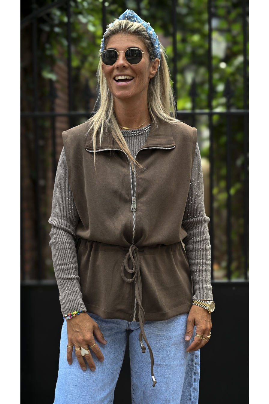 Mouwloze Top Elsa Khaki Bruin