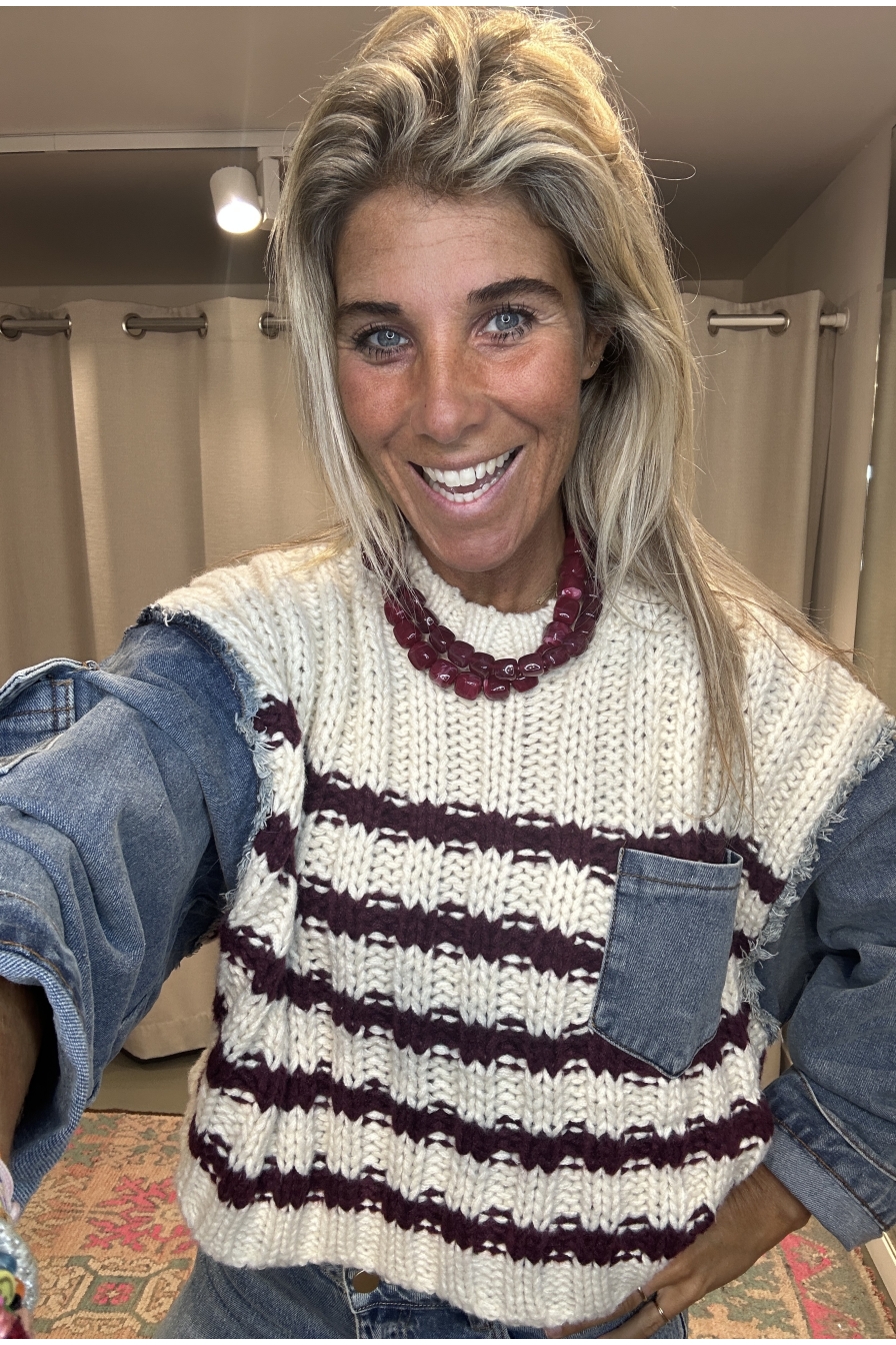 Trui Suzy Beige Bordeaux