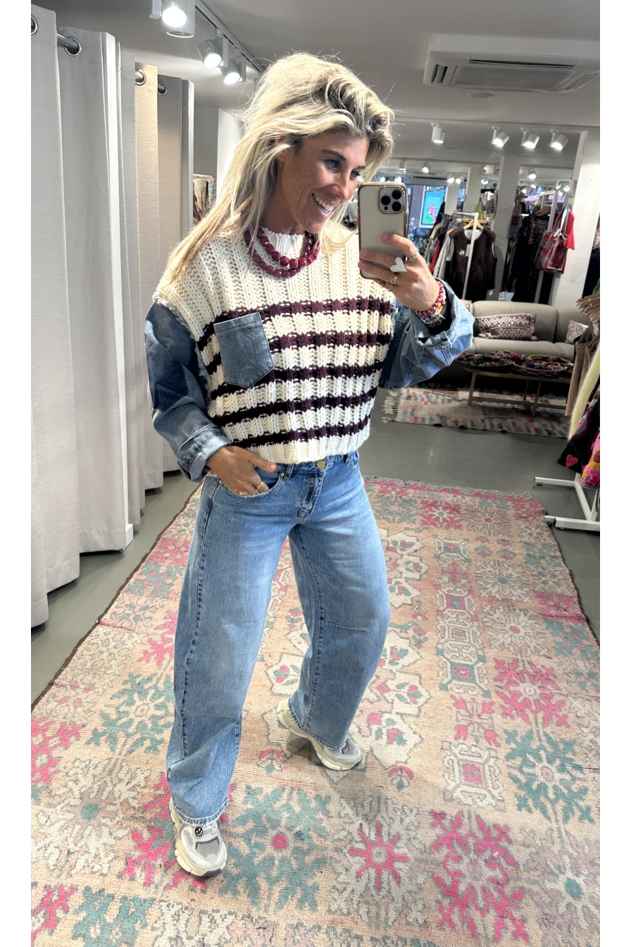 Trui Suzy Beige Bordeaux