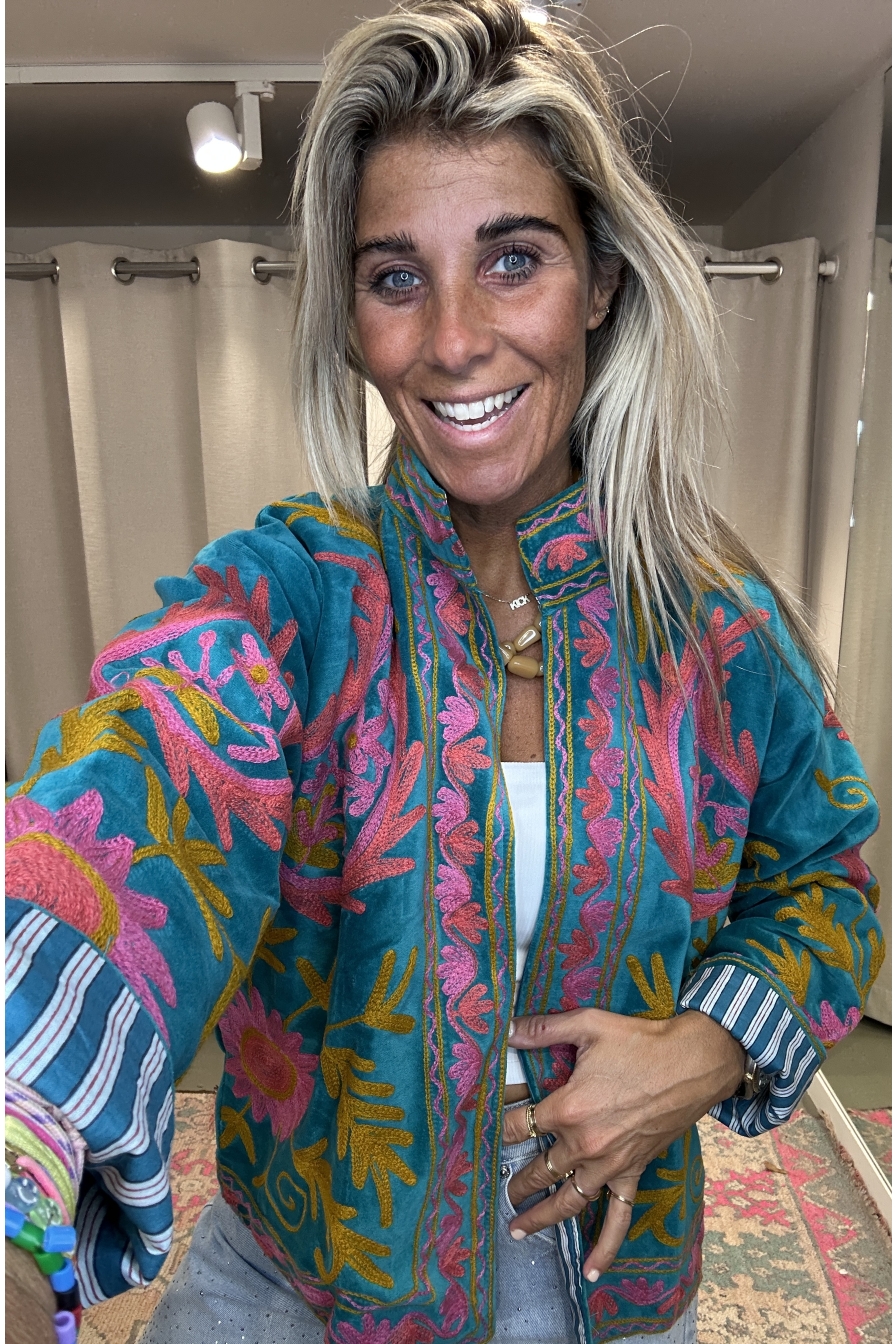 Jacket Velvet Flower Aqua