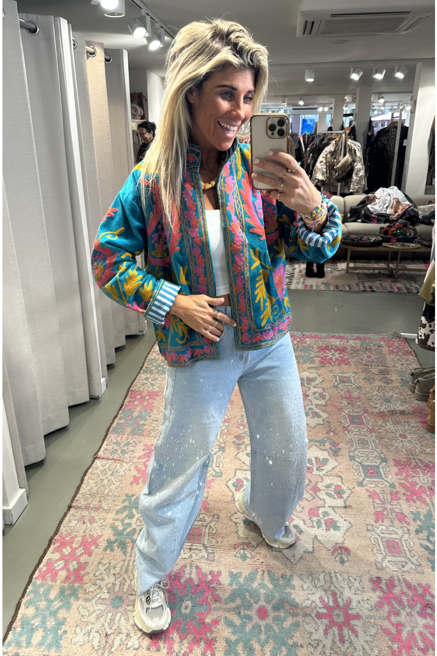 Jacket Velvet Flower Aqua