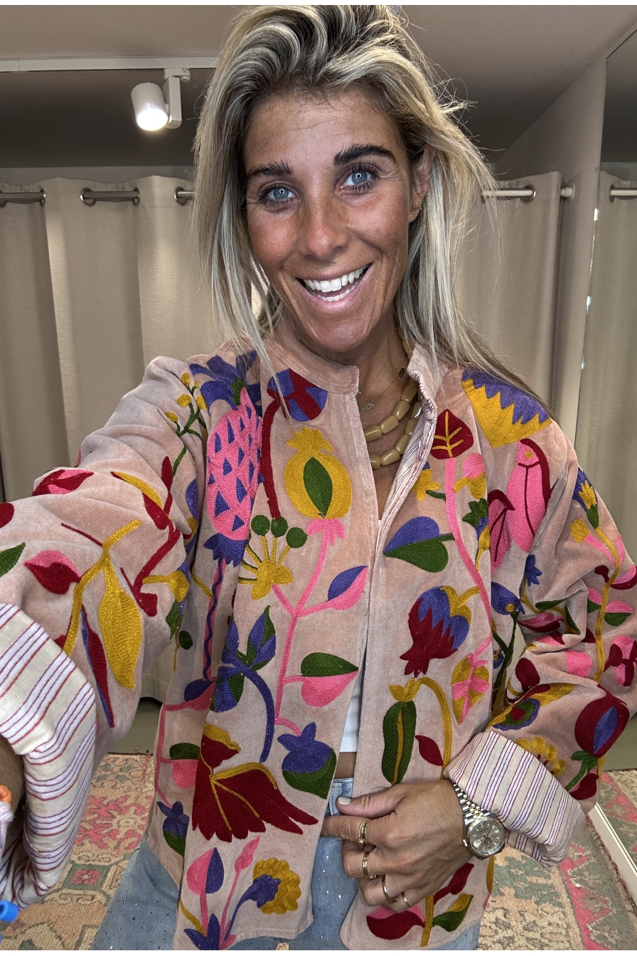 Jacket Velvet Flower Beige