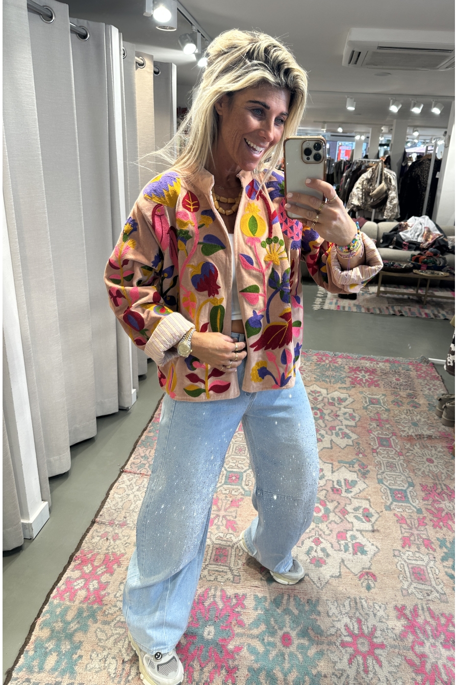 Jacket Velvet Flower Beige