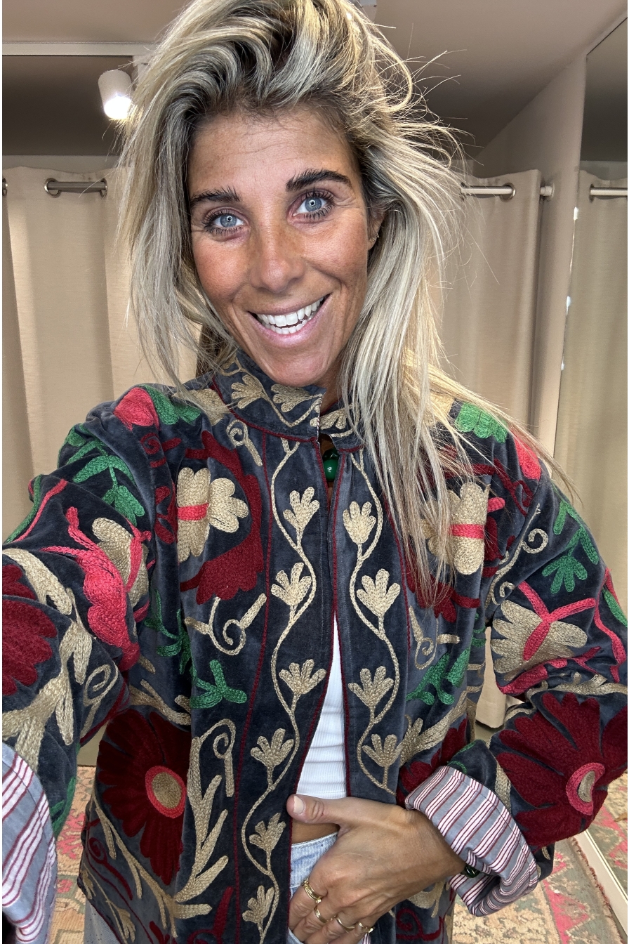 Jacket Velvet Flower Donkerblauw