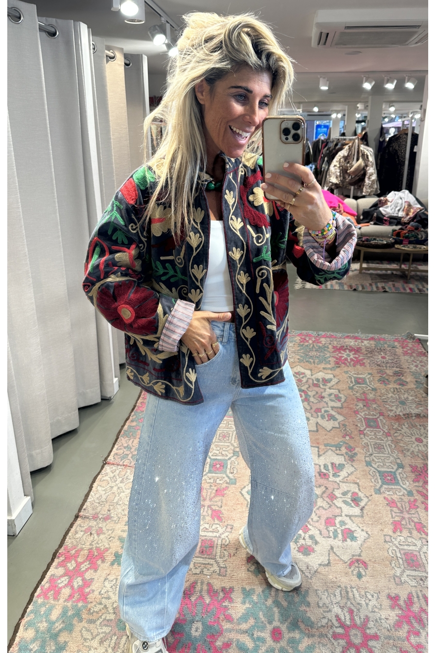 Jacket Velvet Flower Donkerblauw