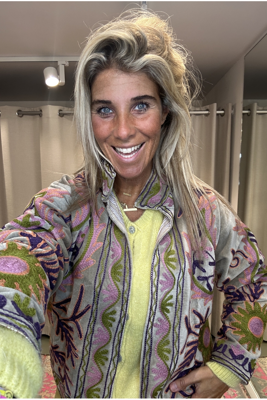 Jacket Velvet Flower Groen