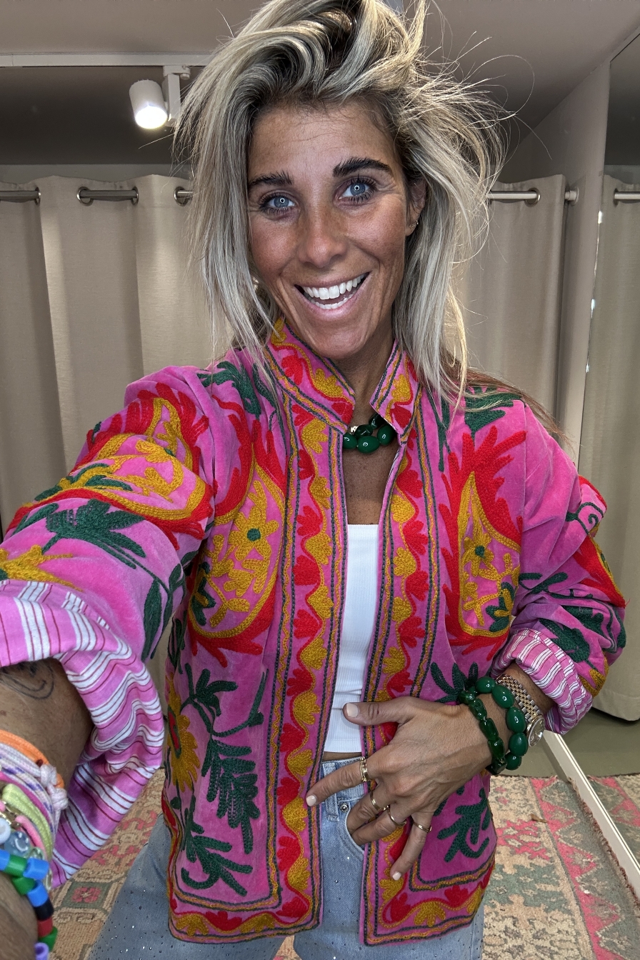 Jacket Velvet Flower Roze