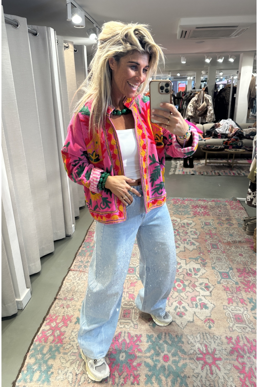 Jacket Velvet Flower Roze