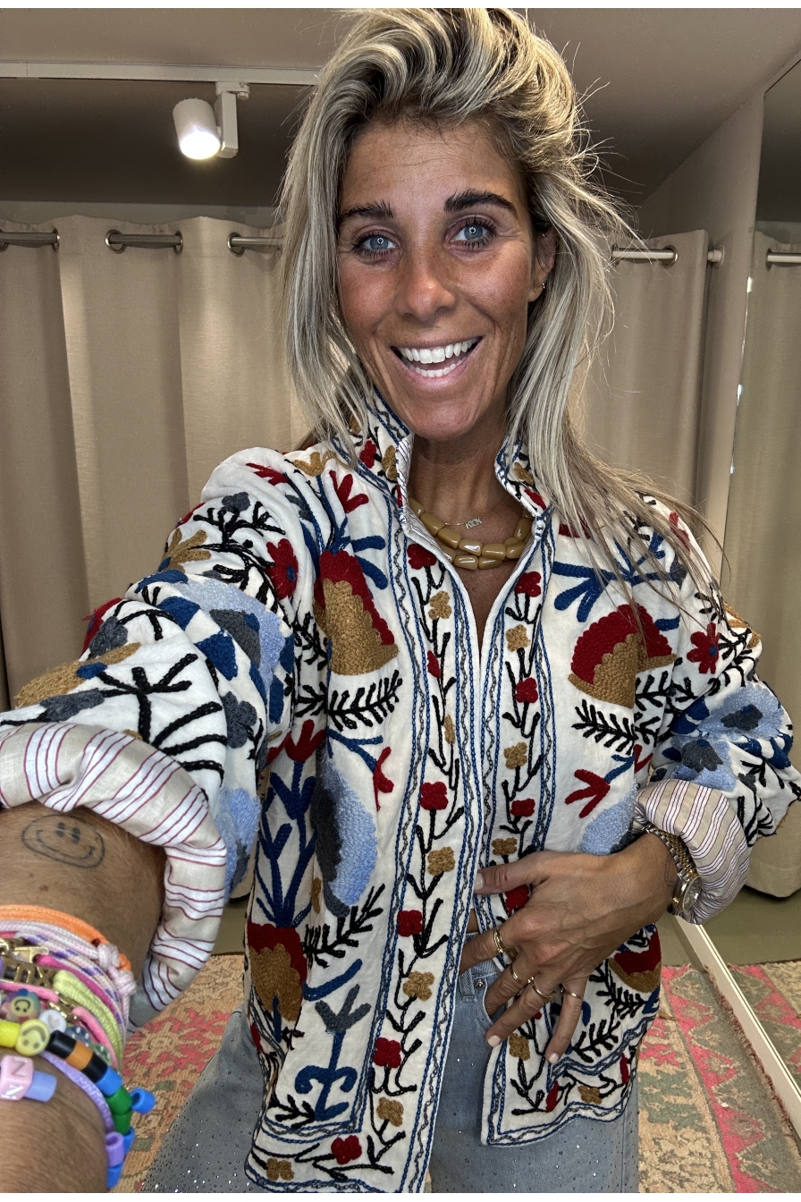 Jacket Velvet Flower Wit