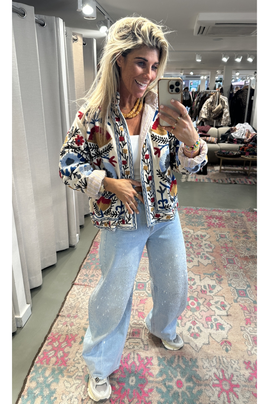 Jacket Velvet Flower Wit