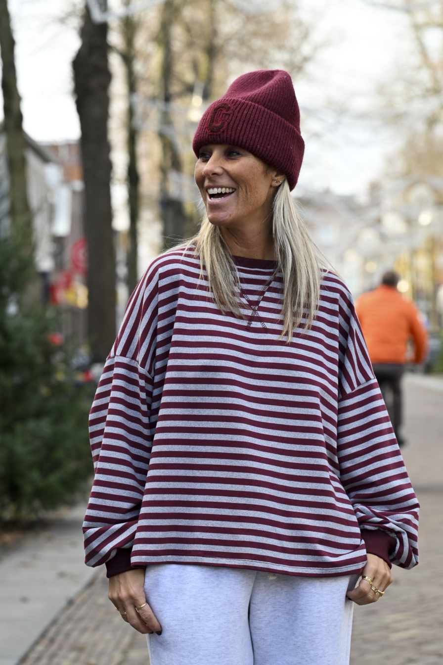Oversized Sweater Bordeaux-Grijs