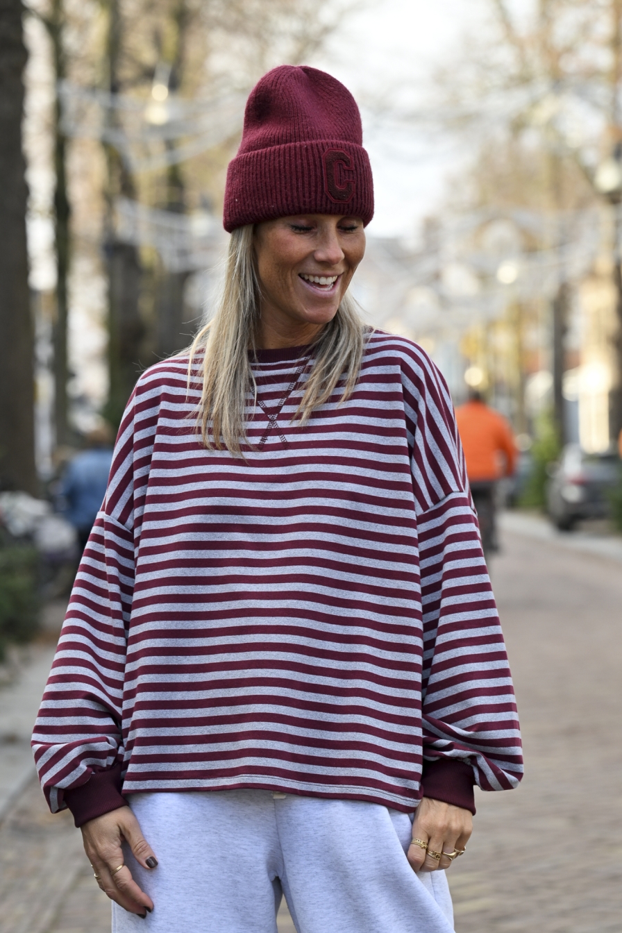 Oversized Sweater Bordeaux-Grijs