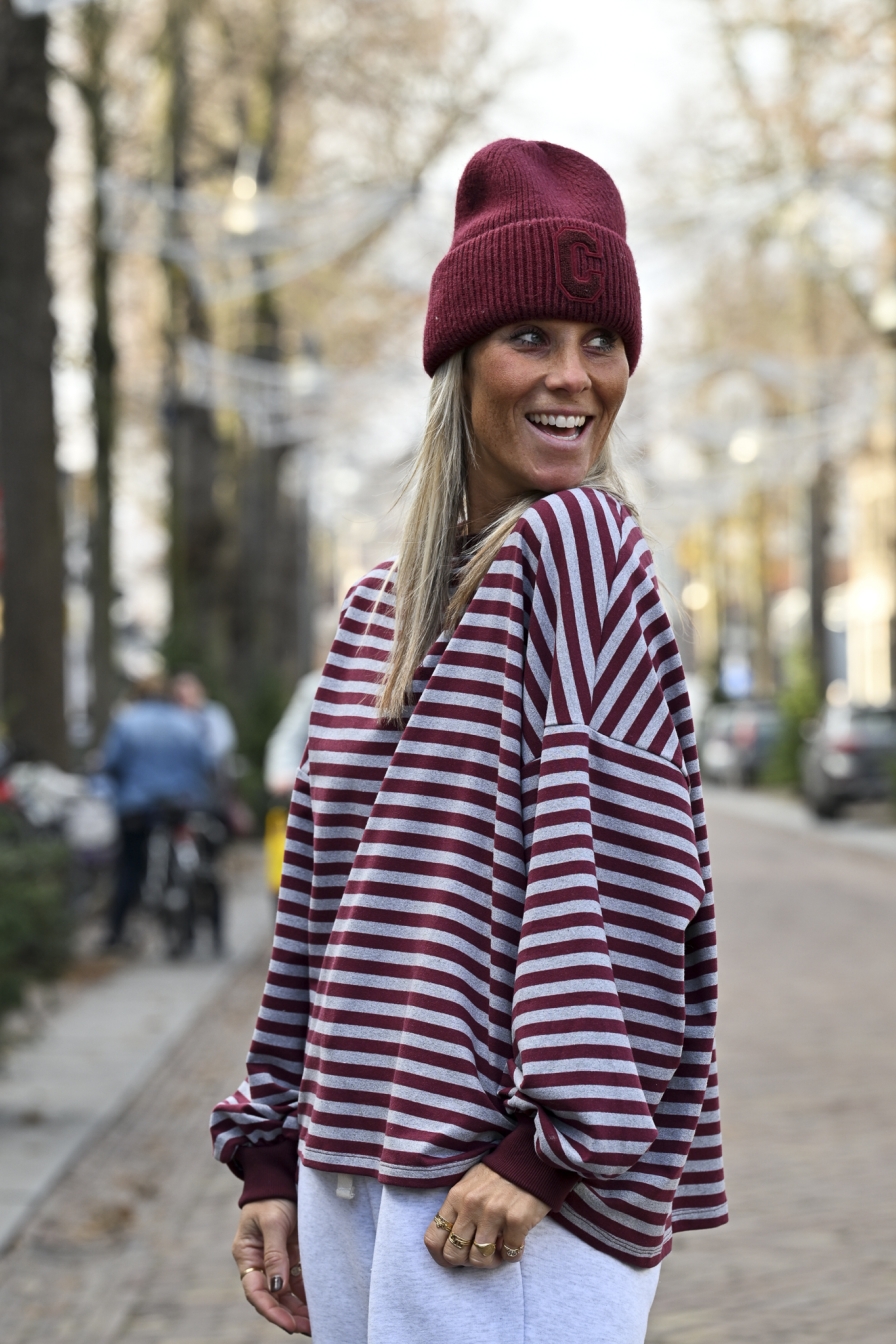 Oversized Sweater Bordeaux-Grijs