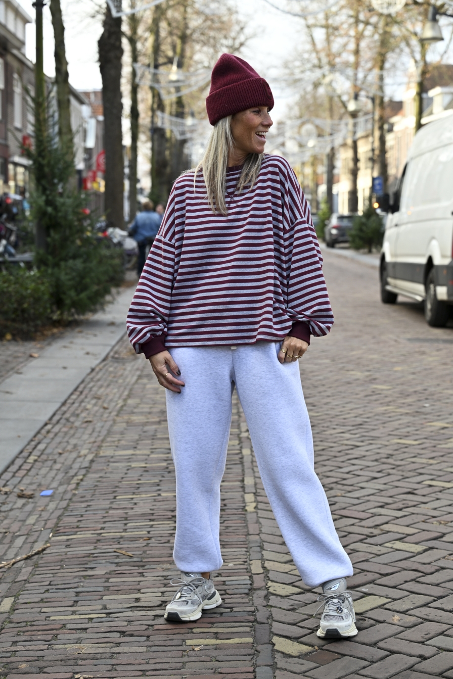 Oversized Sweater Bordeaux-Grijs
