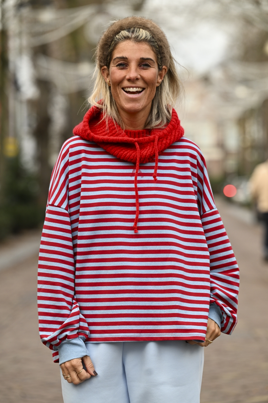 Oversized Sweater Rood-Grijs