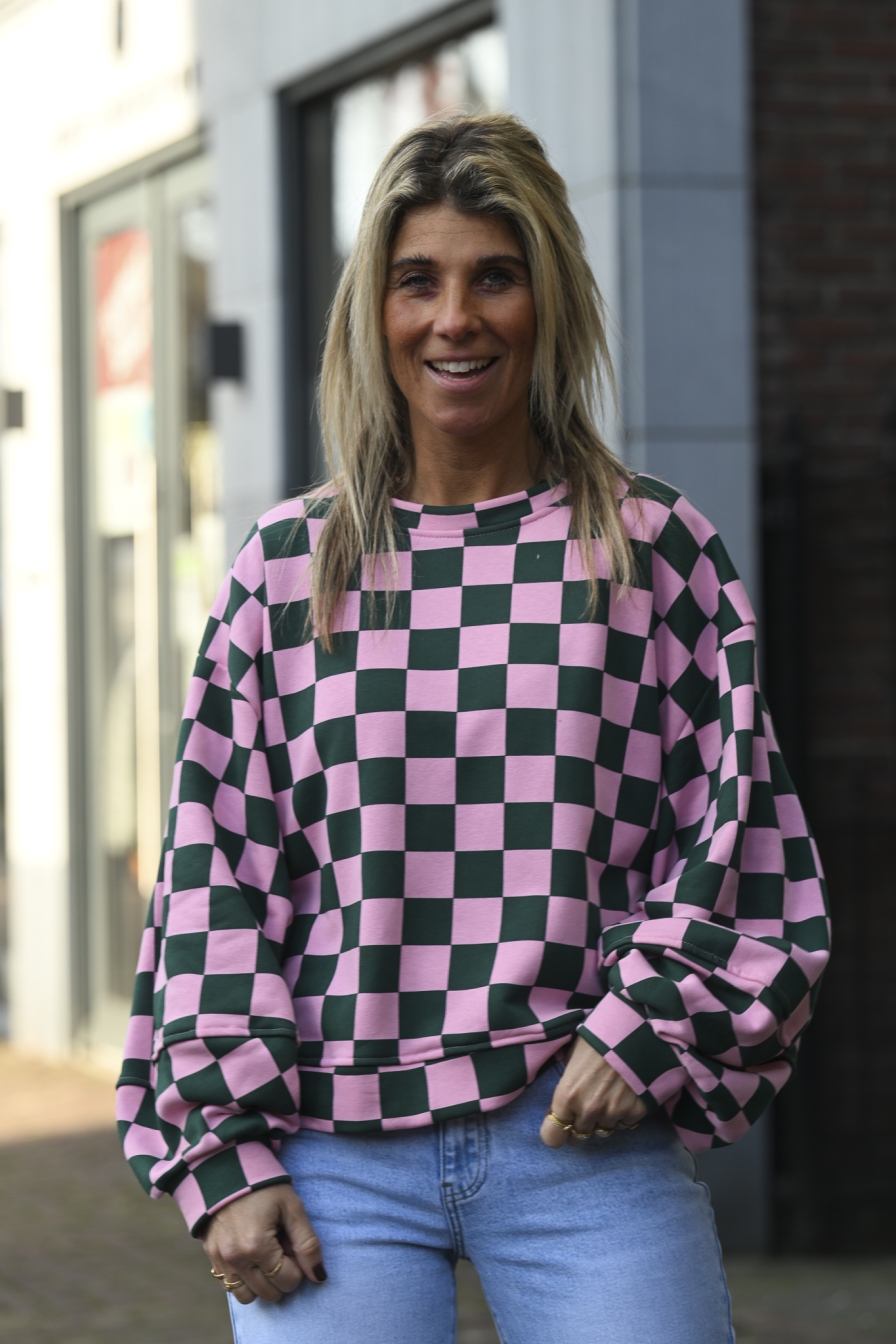 Carre Sweater Groen - Roze