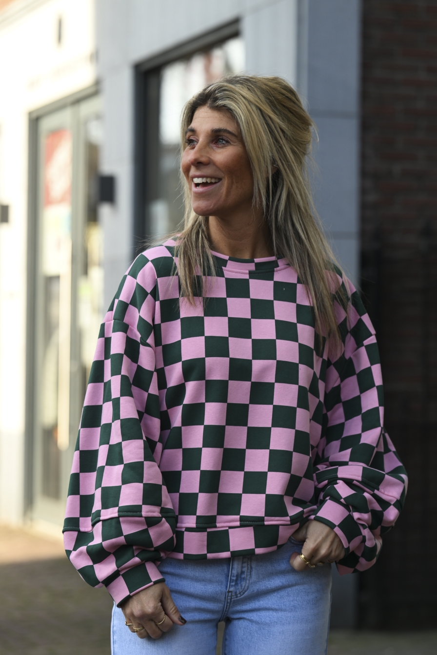 Carre Sweater Groen - Roze