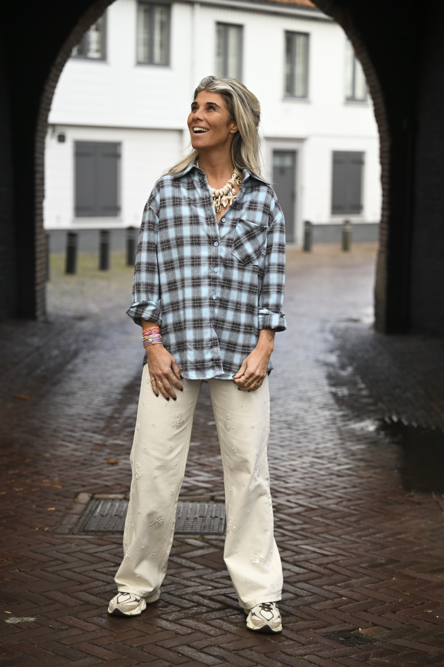 Square Blouse Blauw-Bruin