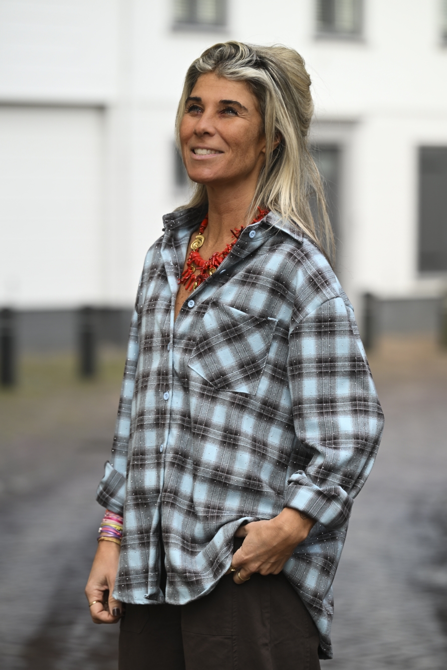 Square Blouse Blauw-Bruin