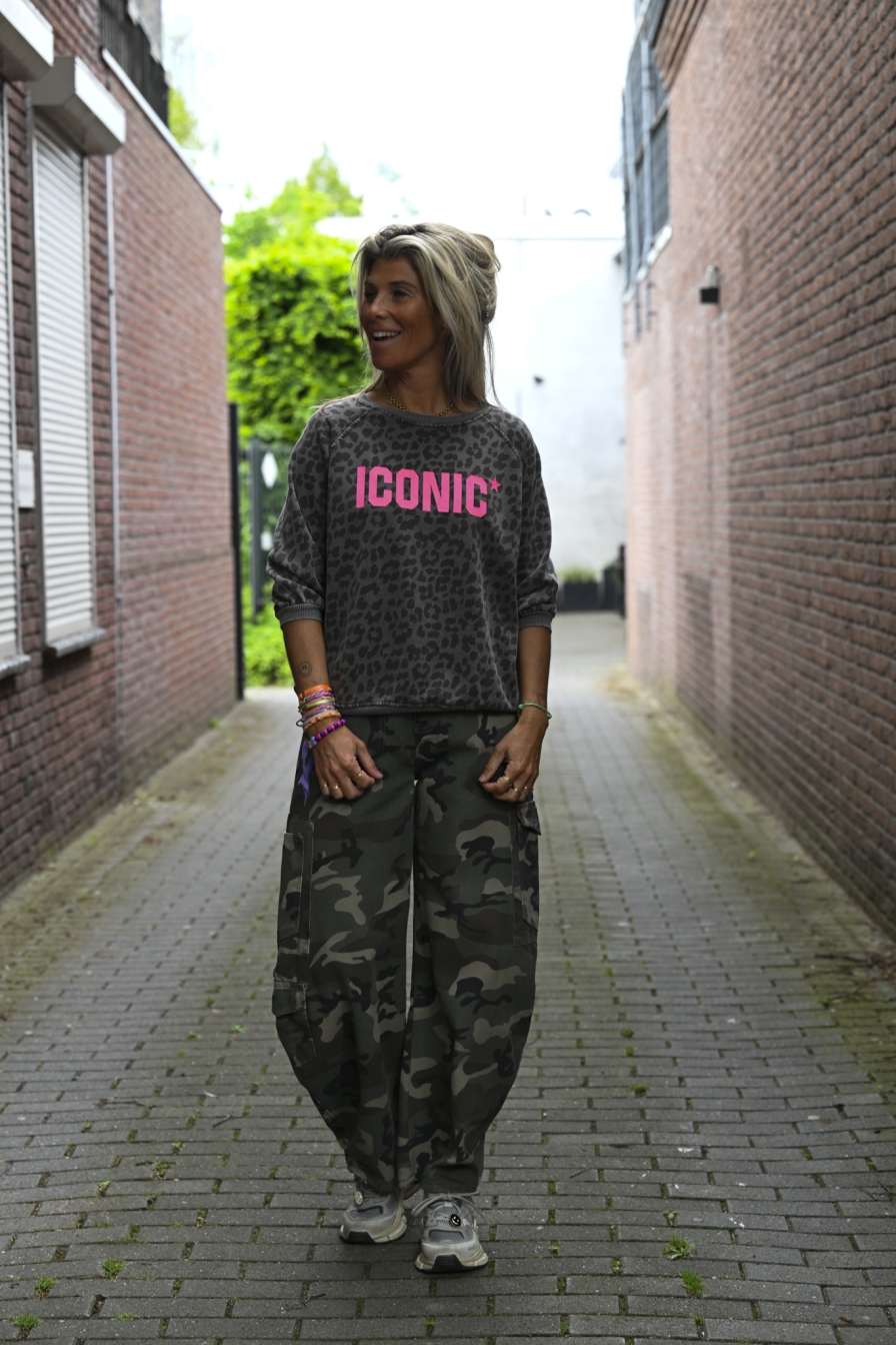 Sweater Iconic Grijs - Fuchsia