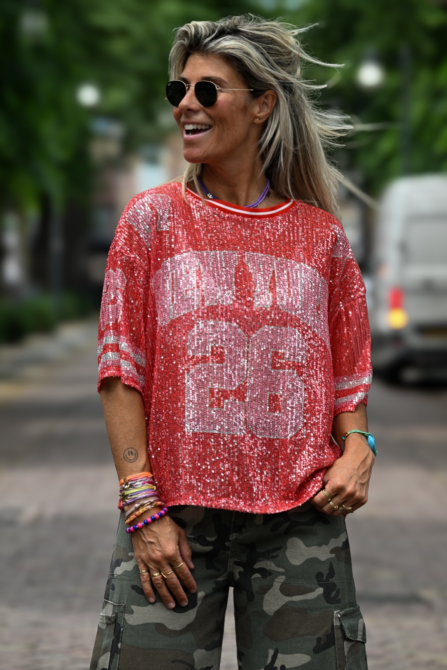 Shirt Glitter NY Rood