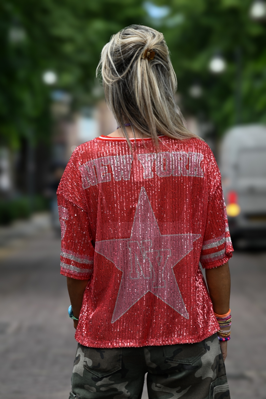 Shirt Glitter NY Rood