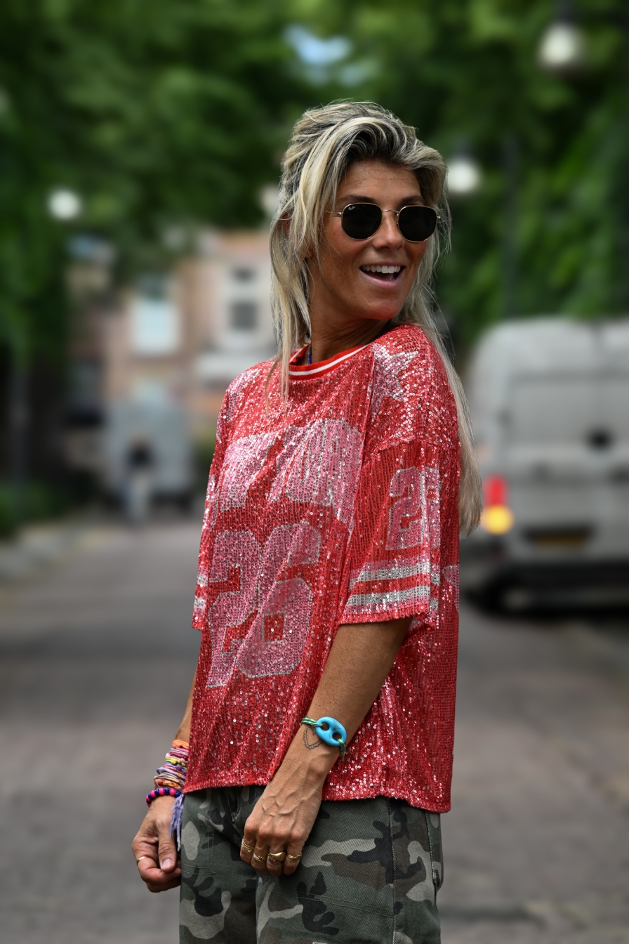 Shirt Glitter NY Rood