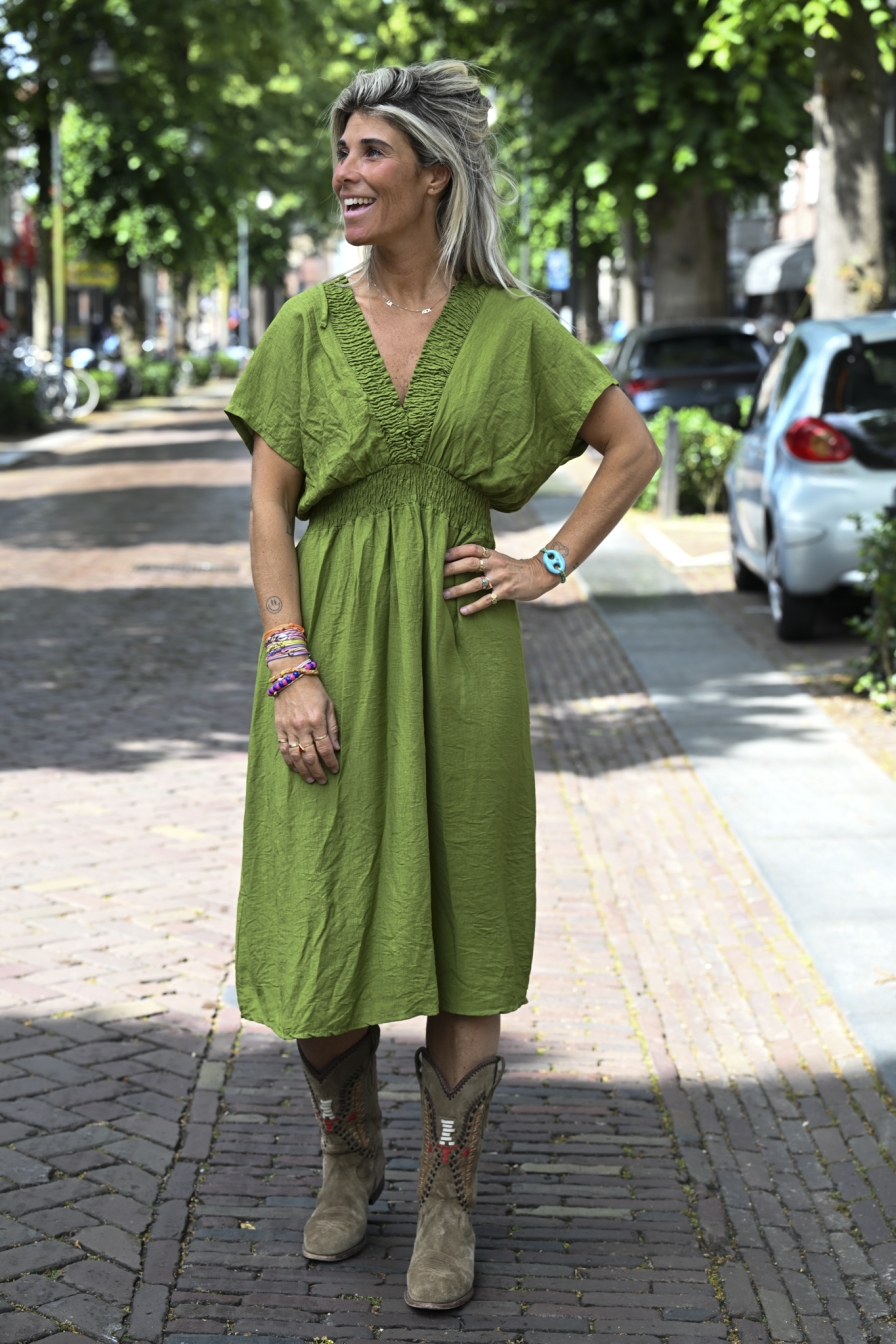 Dress YaYa-V Olijfgroen