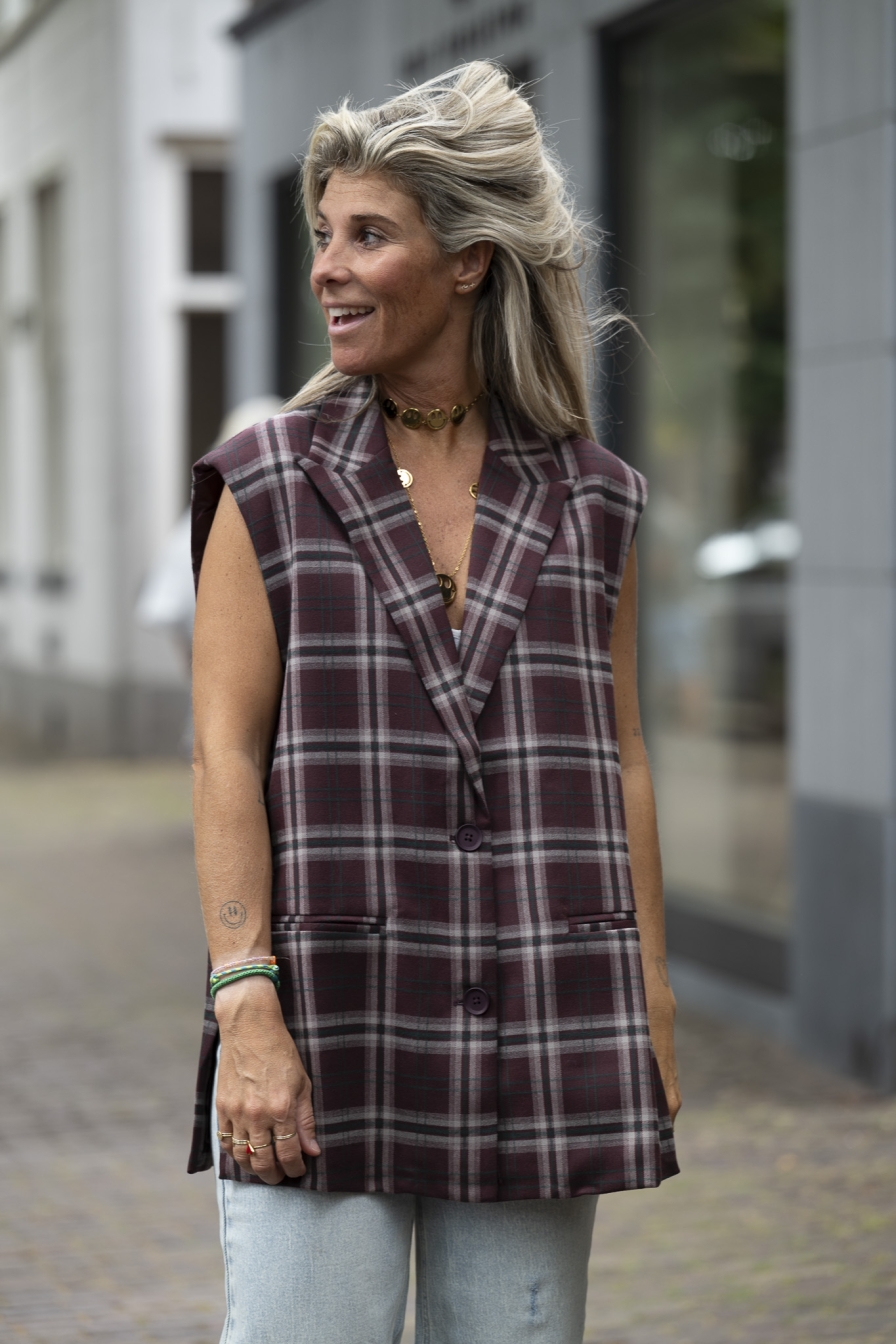 Oversized Gilet Bordeaux-Grijs