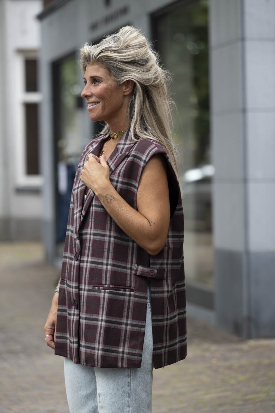 Oversized Gilet Bordeaux-Grijs