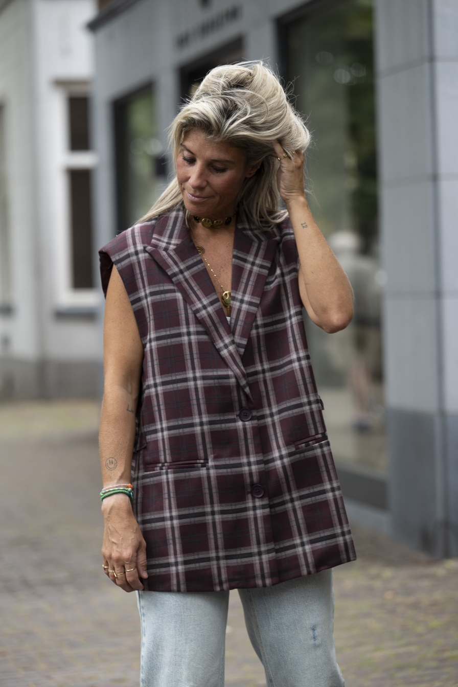 Oversized Gilet Bordeaux-Grijs